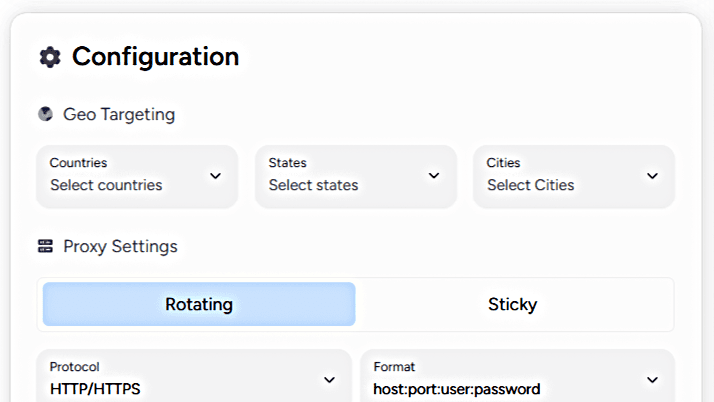 Image showing geo location config in plasma proxies dashboard